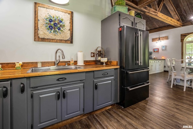 540 Kendall Ln, Marion, IL 62959 - kitchen featuring high end black fridge, gray cabinets, a sink, and wood counters