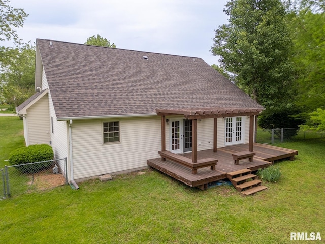 1021 Meadowlark Dr, Carterville, IL 62918 - back of house featuring french doors, a wooden deck, a pergola, and a shingled roof