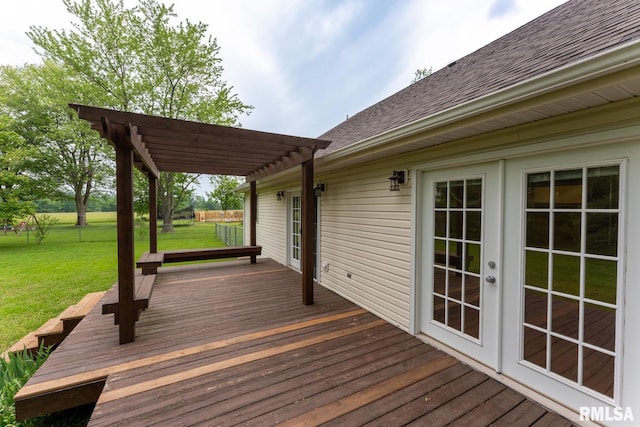 1021 Meadowlark Dr, Carterville, IL 62918 - wooden deck featuring a pergola, french doors, and a yard