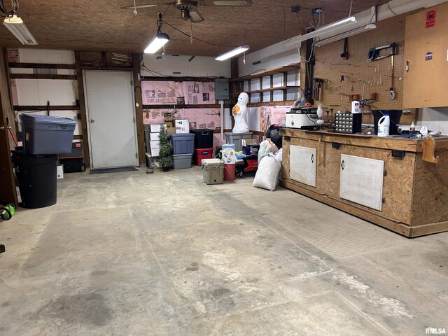 garage featuring a workshop area