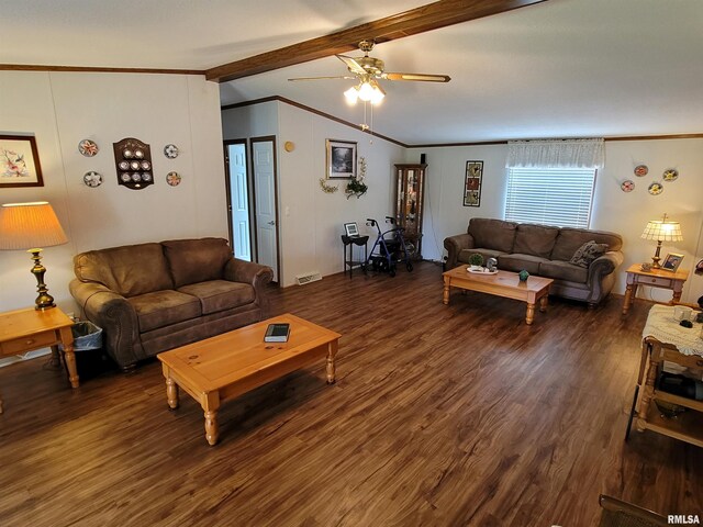 3614 S Hotze Rd, Salem, IL 62881 - living area featuring ornamental molding, wood finished floors, and a ceiling fan