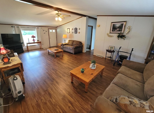 3614 S Hotze Rd, Salem, IL 62881 - living room featuring a ceiling fan, wood finished floors, and crown molding