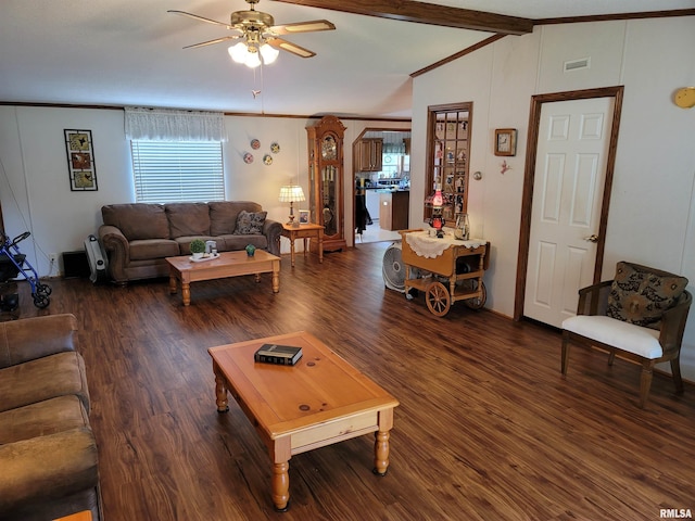 3614 S Hotze Rd, Salem, IL 62881 - living area with wood finished floors, a ceiling fan, plenty of natural light, and ornamental molding