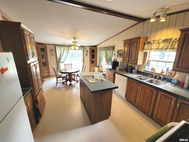 3614 S Hotze Rd, Salem, IL 62881 - kitchen with white appliances, a sink, dark countertops, and healthy amount of natural light
