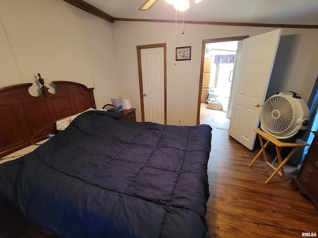 3614 S Hotze Rd, Salem, IL 62881 - bedroom with crown molding, wood finished floors, and a ceiling fan