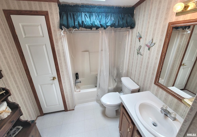3614 S Hotze Rd, Salem, IL 62881 - full bath featuring wallpapered walls, vanity, toilet, and shower / tub combo