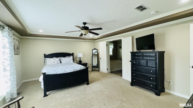 bedroom featuring crown molding, baseboards, and carpet flooring