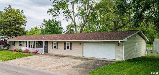 1103 W Boone St, Salem, IL 62881 - ranch-style home with a porch, a garage, and concrete driveway