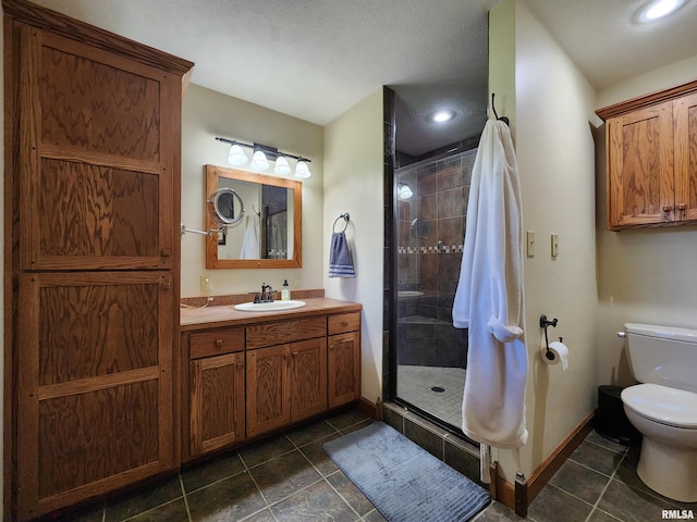580 Blackman Hill Rd, Harrisburg, IL 62946 - bathroom with tile patterned flooring, toilet, a stall shower, vanity, and recessed lighting