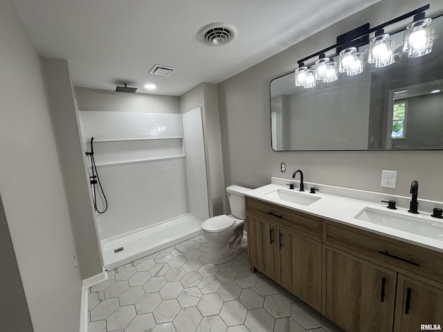 116 Lindsey Ave, Metropolis, IL 62960 - full bath featuring double vanity, walk in shower, toilet, and tile patterned flooring