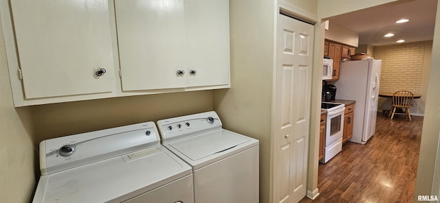 1608 W Briarwood Dr, Carbondale, IL 62901 - washroom with washer and dryer, cabinet space, wood finished floors, and recessed lighting