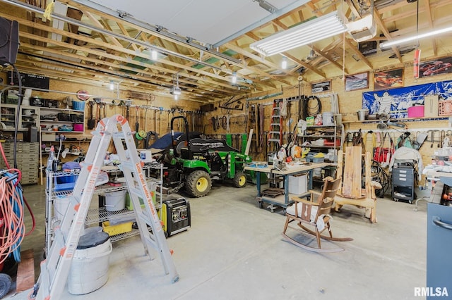 11782 Driftwood Dr, Marion, IL 62959 - garage featuring a workshop area and a garage door opener