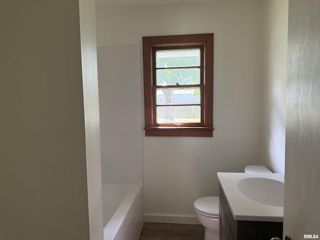 19 Park Ln, Centralia, IL 62801 - full bath featuring vanity, toilet, baseboards, a tub, and wood finished floors