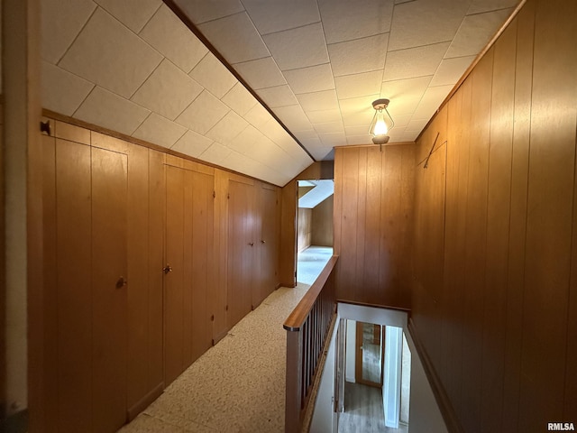 19 Park Ln, Centralia, IL 62801 - hall with an upstairs landing, wood walls, and lofted ceiling