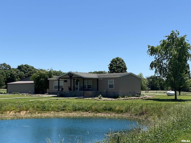 1640 Pleasant Ridge Rd, Vienna, IL 62995 - back of house featuring a water view, a lawn, and crawl space
