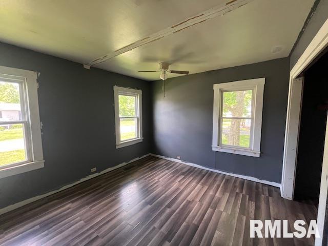 475 Holt St, Vergennes, IL 62994 - spare room with dark wood-style floors, a ceiling fan, and baseboards