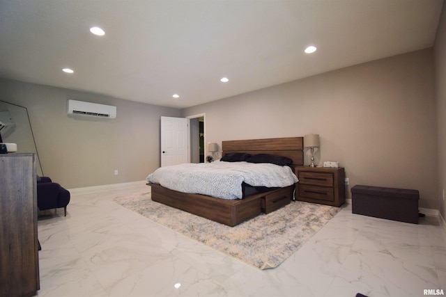 2704 Jamison Blvd, Mount Vernon, IL 62864 - bedroom featuring recessed lighting, an AC wall unit, marble look tile flooring, and baseboards