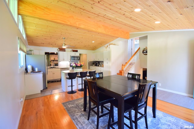 2704 Jamison Blvd, Mount Vernon, IL 62864 - dining room featuring stairway, wood ceiling, light wood finished floors, baseboards, and recessed lighting