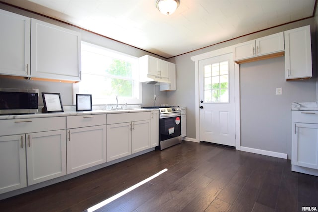 403 S Elm St, Ina, IL 62846 - kitchen with appliances with stainless steel finishes, under cabinet range hood, a sink, and healthy amount of natural light