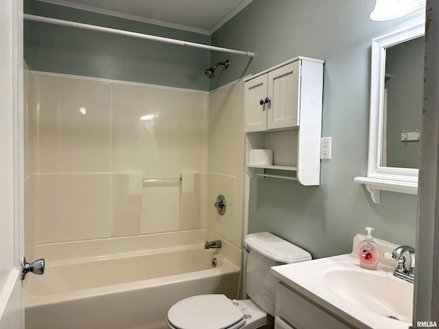 504 S James St, Carbondale, IL 62901 - bathroom with toilet, shower / bathtub combination, ornamental molding, and vanity