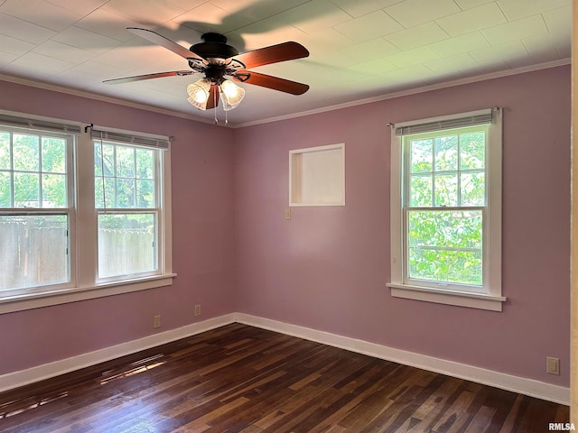 504 S James St, Carbondale, IL 62901 - unfurnished room featuring healthy amount of natural light, dark wood-style flooring, baseboards, a ceiling fan, and ornamental molding