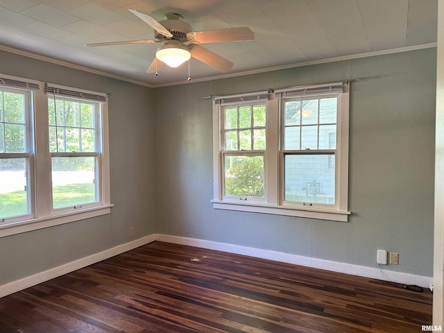 504 S James St, Carbondale, IL 62901 - spare room with dark wood-style flooring, crown molding, baseboards, and ceiling fan