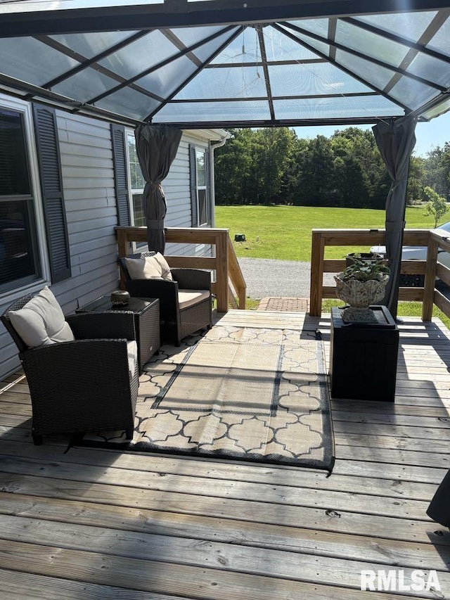 17227 Number 9 Blacktop Blacktop, West Frankfort, IL 62896 - wooden terrace featuring a gazebo, a pergola, an outdoor hangout area, and a lawn