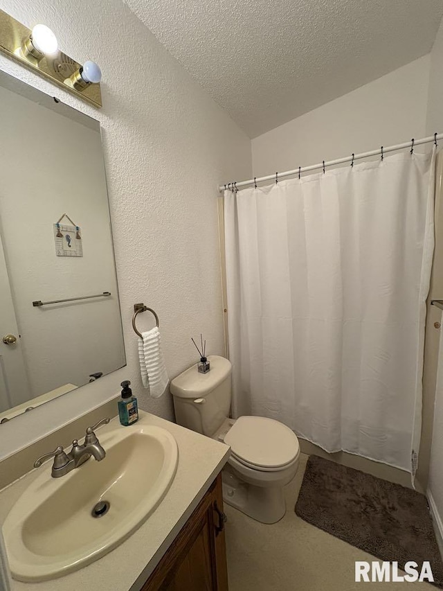 17227 Number 9 Blacktop Blacktop, West Frankfort, IL 62896 - bathroom featuring vanity, toilet, a textured ceiling, a textured wall, and a shower with curtain