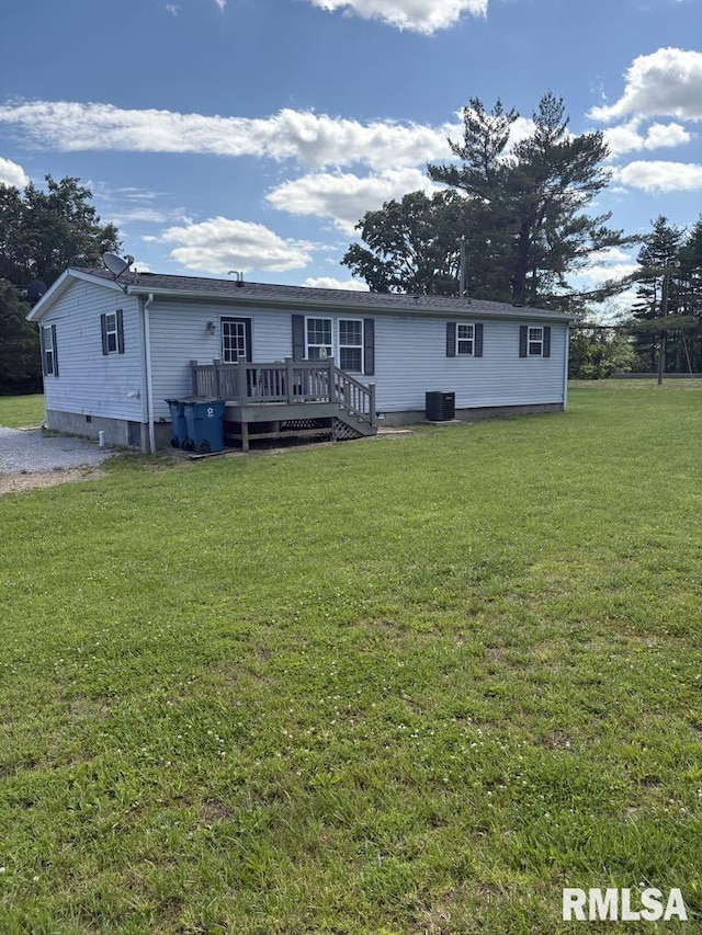 17227 Number 9 Blacktop Blacktop, West Frankfort, IL 62896 - back of property featuring a wooden deck, central air condition unit, crawl space, and a yard