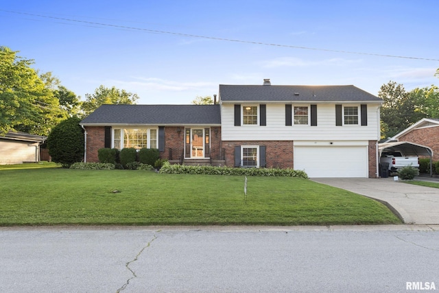 49 Jon St, Metropolis, IL 62960 - tri-level home featuring brick siding, concrete driveway, a front lawn, and a garage