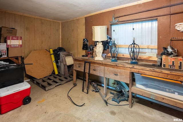 415 E Reichert Dr, Marion, IL 62959 - miscellaneous room featuring unfinished concrete flooring and wooden walls