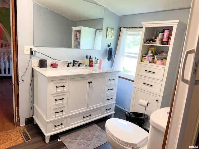 135 Walnut St, Alto Pass, IL 62905 - bathroom featuring vanity, wood finished floors, and toilet