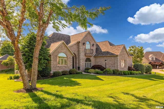 1302 Collins Ln, Marion, IL 62959 - french provincial home featuring brick siding, a front yard, and roof with shingles