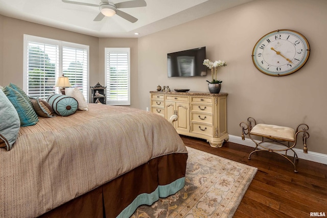 1302 Collins Ln, Marion, IL 62959 - bedroom with baseboards, dark wood finished floors, ceiling fan, and recessed lighting