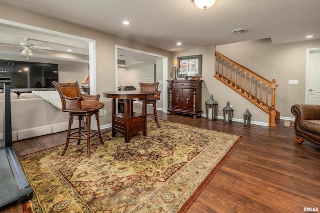 1302 Collins Ln, Marion, IL 62959 - dining space with stairway, wood finished floors, ceiling fan, recessed lighting, and baseboards