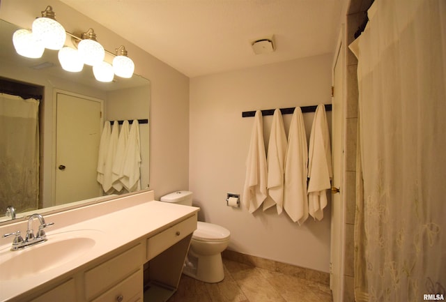 3100 Mulberry Ave, Mount Vernon, IL 62864 - bathroom featuring vanity, toilet, baseboards, tile patterned flooring, and a shower with curtain