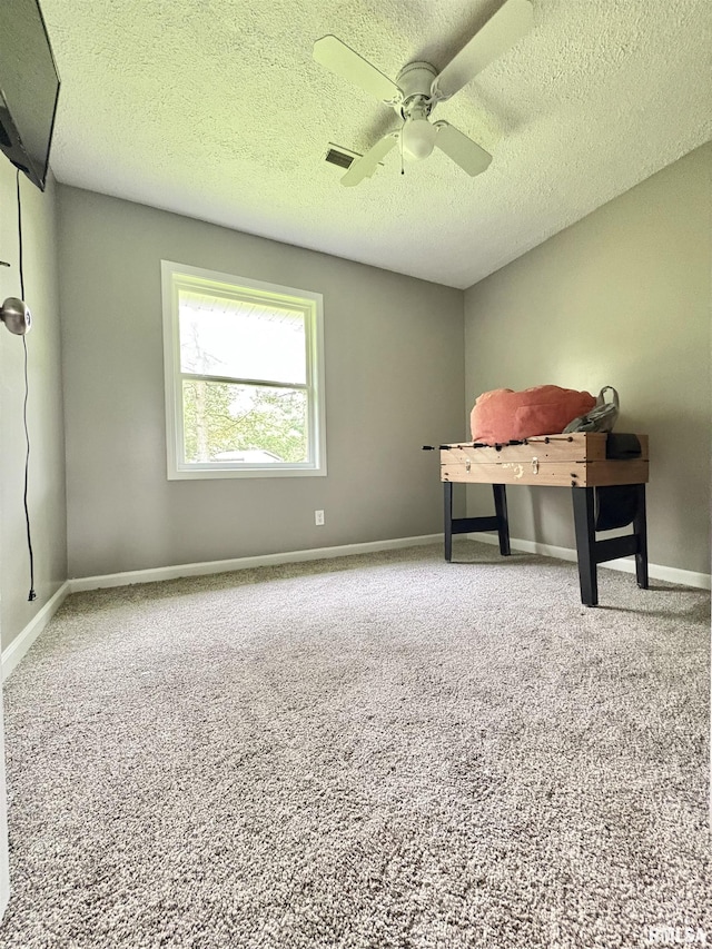 910 Fairlane Dr, Marion, IL 62959 - carpeted home office with a textured ceiling, a ceiling fan, and baseboards
