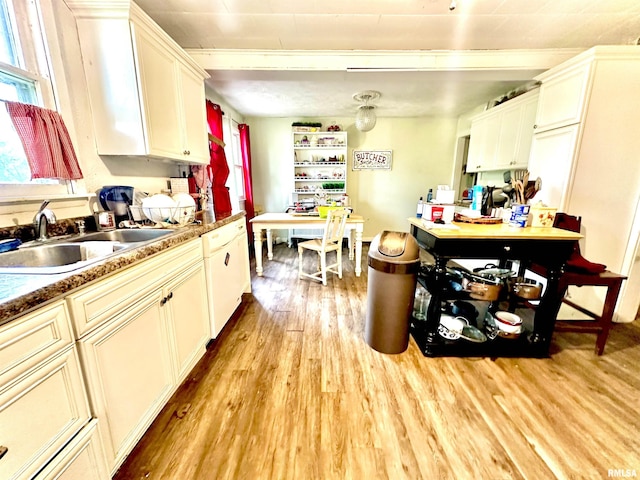 1105 N Maple St, Carterville, IL 62918 - kitchen featuring a sink, light wood-style floors, white dishwasher, and white cabinetry