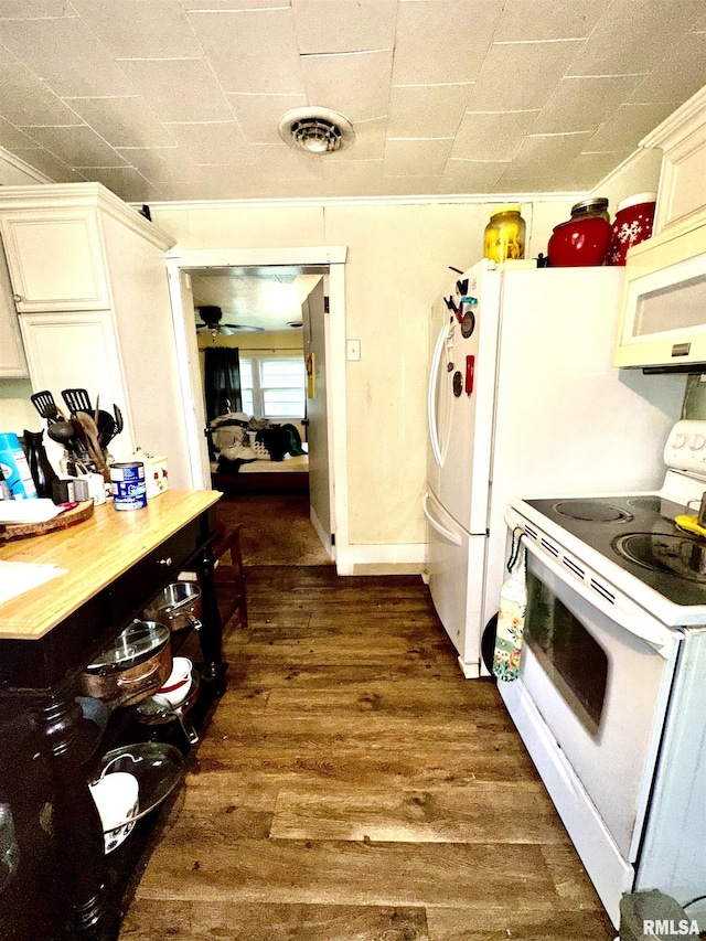 1105 N Maple St, Carterville, IL 62918 - kitchen with white appliances, dark wood finished floors, and a ceiling fan
