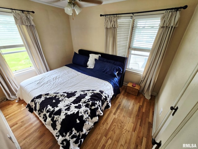 112 W Main St, Mcleansboro, IL 62859 - bedroom featuring wood finished floors, multiple windows, and ceiling fan