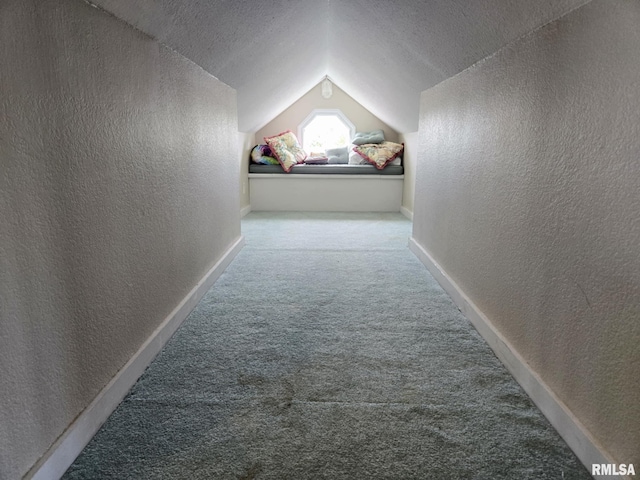 112 W Main St, Mcleansboro, IL 62859 - bonus room with a textured wall, carpet, vaulted ceiling, a textured ceiling, and baseboards
