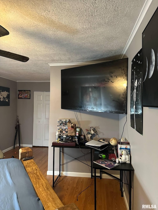 527 E Lawrence St, Benton, IL 62812 - interior space featuring a textured ceiling, wood finished floors, baseboards, and crown molding