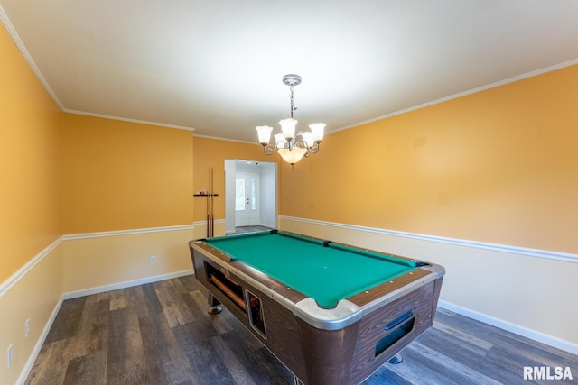 1004 Mockingbird Ln, Carterville, IL 62918 - game room featuring wood finished floors, billiards, a chandelier, crown molding, and baseboards