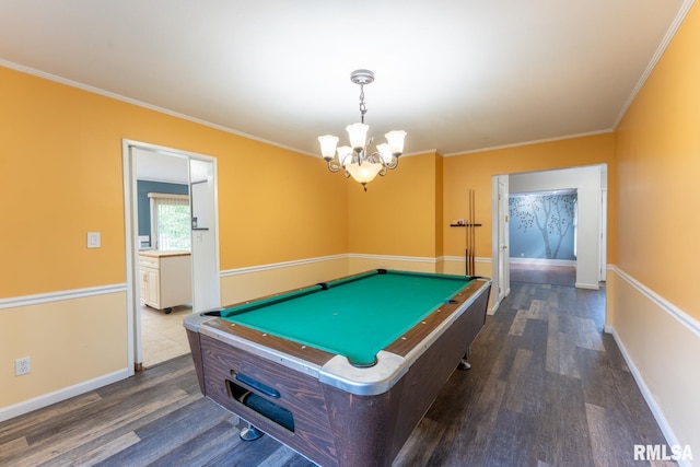 1004 Mockingbird Ln, Carterville, IL 62918 - rec room with wood finished floors, pool table, ornamental molding, and a chandelier