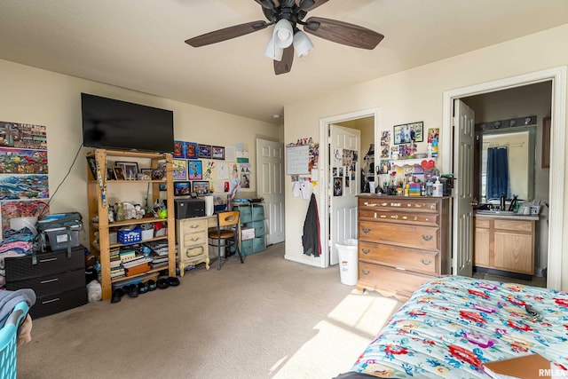 1500 Cornerstone Ct, Marion, IL 62959 - bedroom featuring carpet floors, ensuite bath, a sink, and ceiling fan