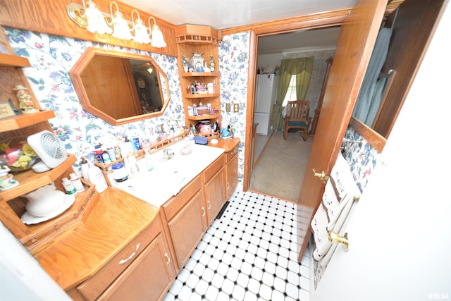 12522 N Dartmouth Ln, Mount Vernon, IL 62864 - bathroom with wallpapered walls and vanity