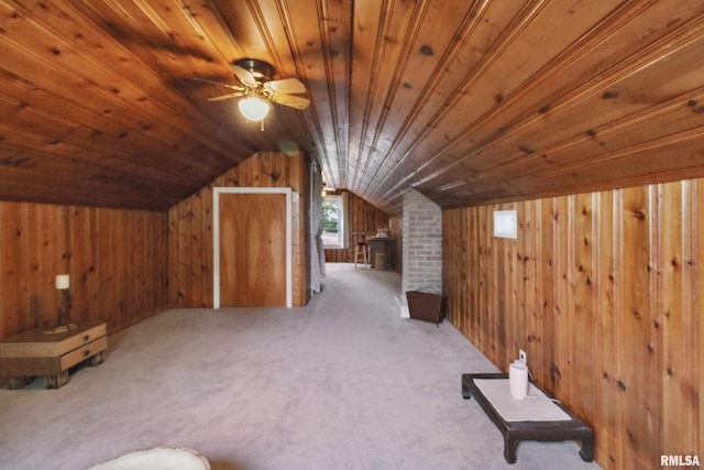 1300 S Duncan St, Marion, IL 62959 - additional living space featuring wooden walls, wood ceiling, carpet flooring, lofted ceiling, and a ceiling fan