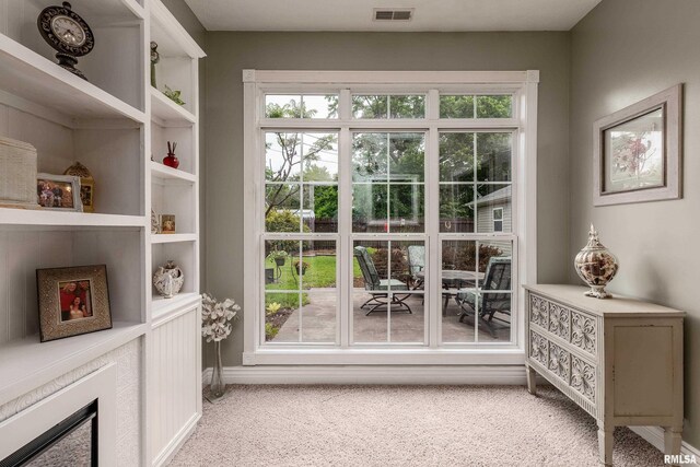 213 Texas Ave, Carterville, IL 62918 - doorway with light colored carpet and a fireplace