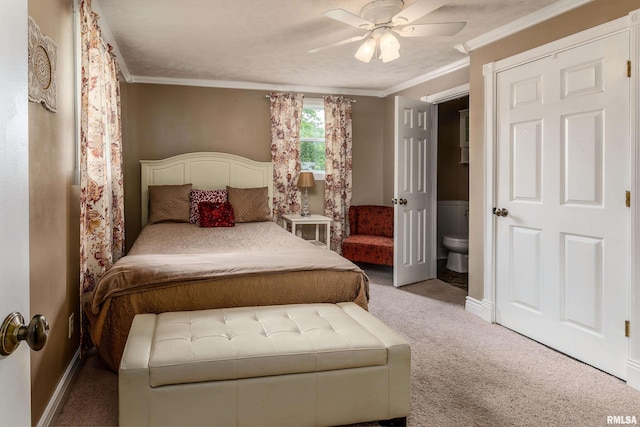 213 Texas Ave, Carterville, IL 62918 - bedroom with carpet flooring, baseboards, crown molding, and a ceiling fan