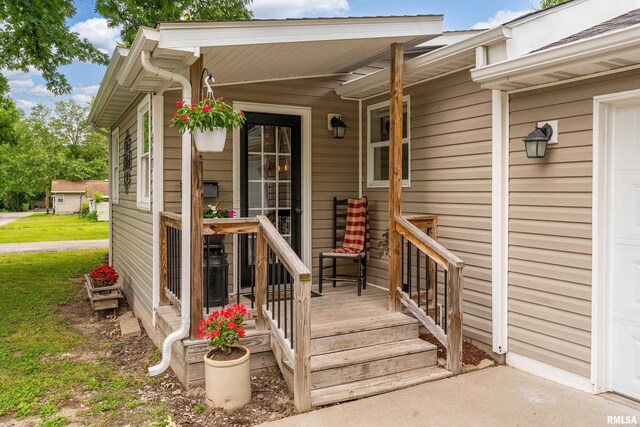 213 Texas Ave, Carterville, IL 62918 - view of exterior entry with a porch and a lawn